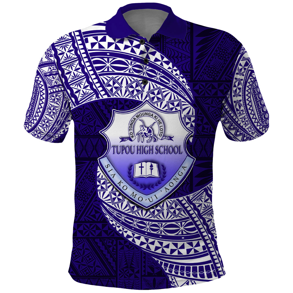 Tonga Tupou High School Polo Shirt Traditional Ngatu and Polynesian Pattern LT03 Blue - Polynesian Pride