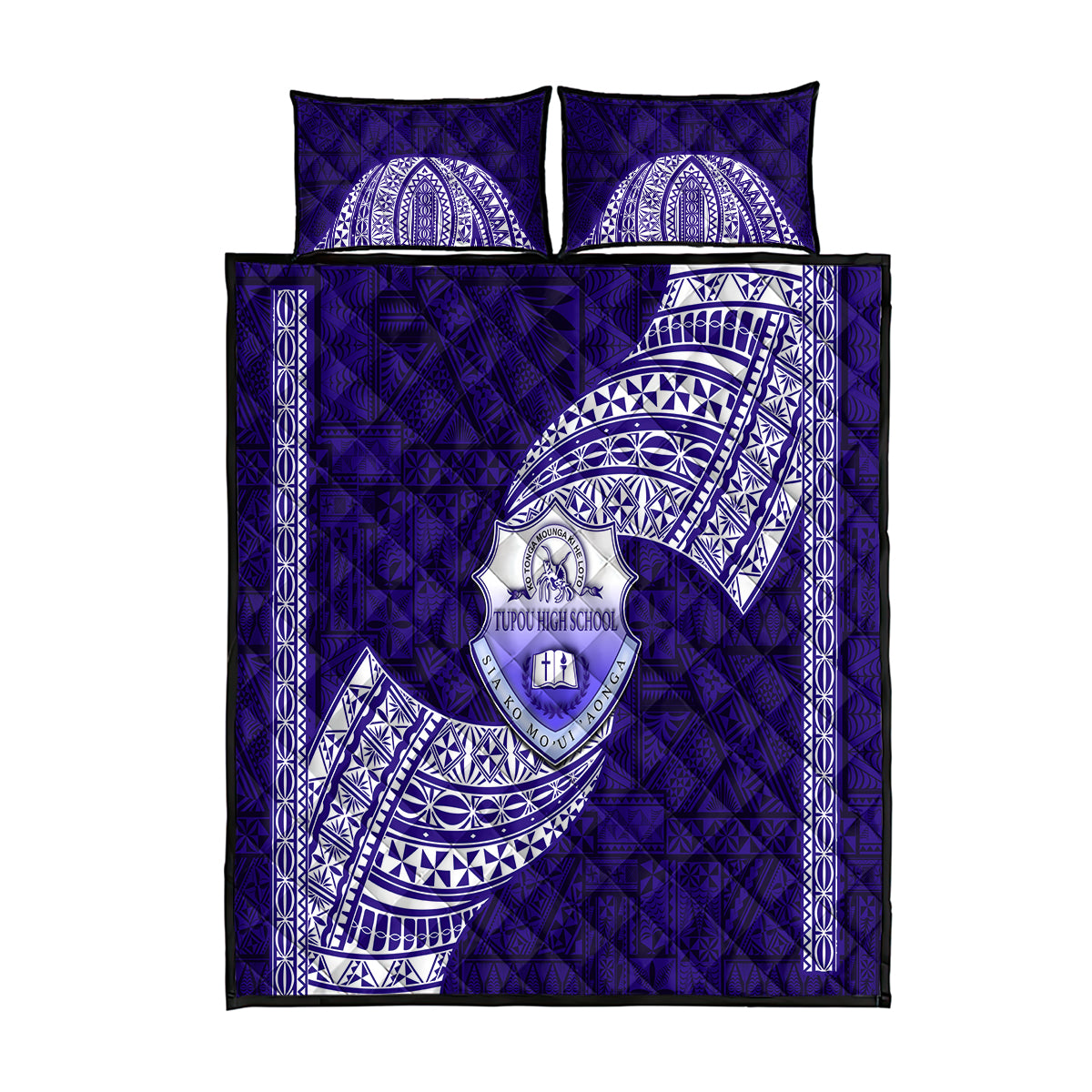 Tonga Tupou High School Quilt Bed Set Traditional Ngatu and Polynesian Pattern LT03 Blue - Polynesian Pride