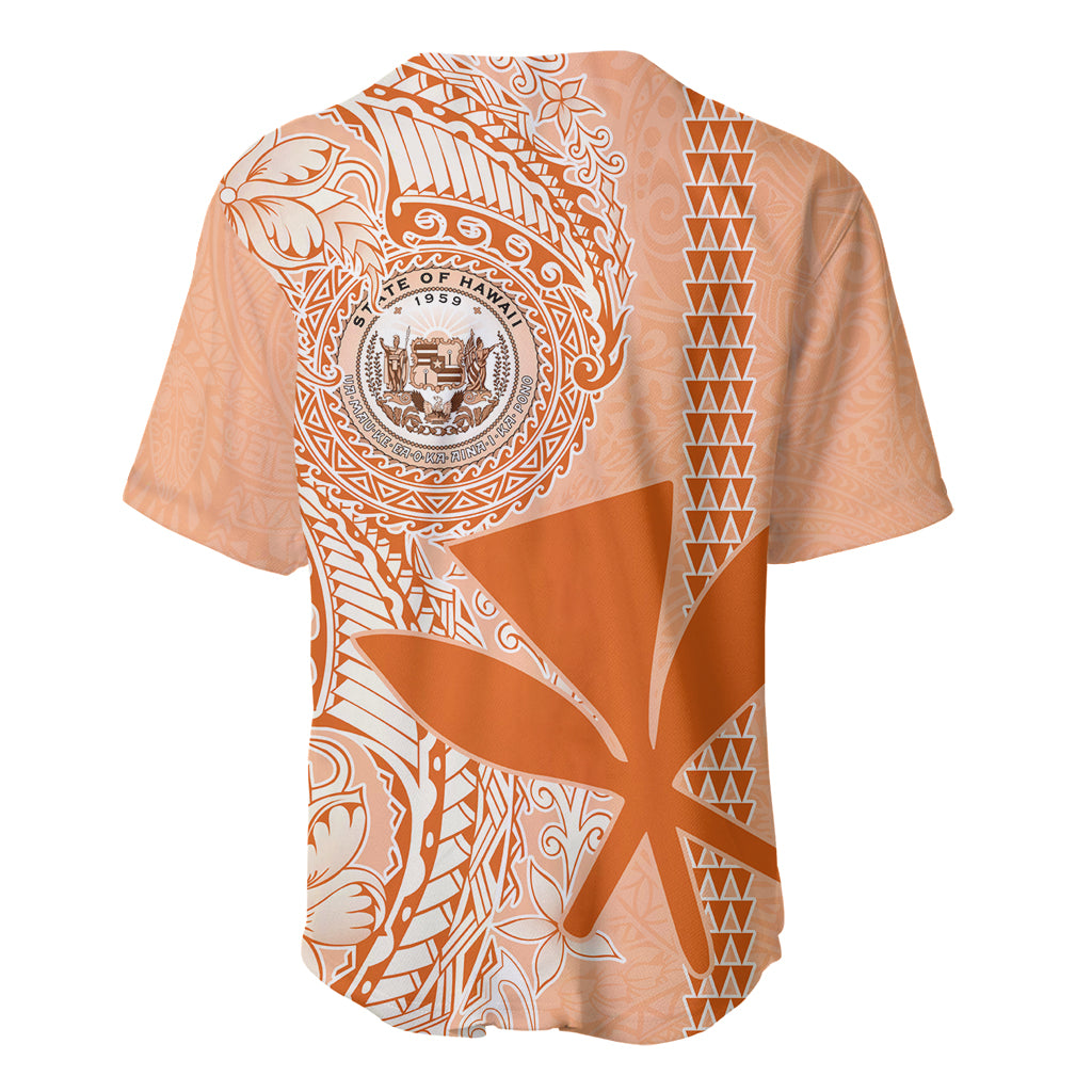 Kanaka Maoli Tropical Flowers with Kakau Tribal Baseball Jersey Peach Fuzz Color LT03 - Polynesian Pride