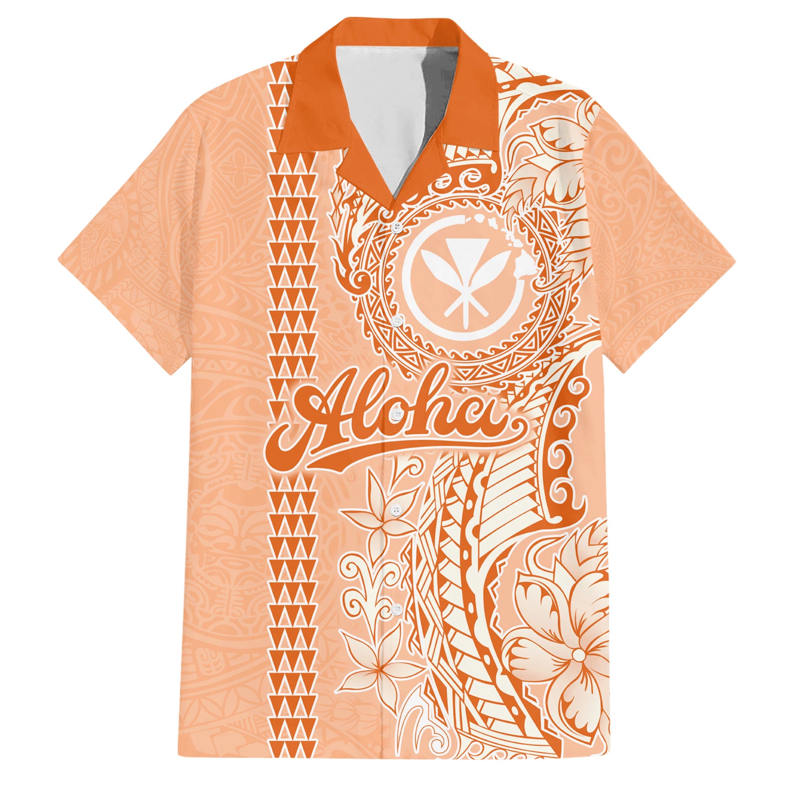 Kanaka Maoli Tropical Flowers with Kakau Tribal Hawaiian Shirt Peach Fuzz Color LT03 Peach Fuzz - Polynesian Pride