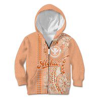 Kanaka Maoli Tropical Flowers with Kakau Tribal Kid Hoodie Peach Fuzz Color LT03 Zip Hoodie Peach Fuzz - Polynesian Pride