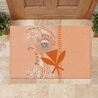 Kanaka Maoli Tropical Flowers with Kakau Tribal Rubber Doormat Peach Fuzz Color LT03 - Polynesian Pride