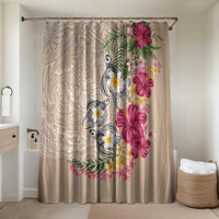 Hawaiian Tropical Flowers and Tribal Turtles Bathroom Set Polynesian Art Motifs Beige Color - Polynesian Pride