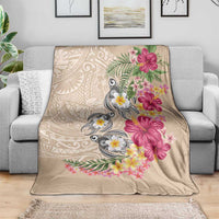 Hawaiian Tropical Flowers and Tribal Turtles Blanket Polynesian Art Motifs Beige Color - Polynesian Pride