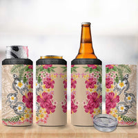 Hawaiian Tropical Flowers and Tribal Turtles 4 in 1 Can Cooler Tumbler Polynesian Art Motifs Beige Color - Polynesian Pride