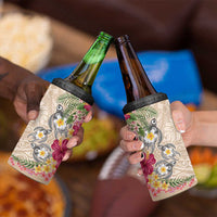 Hawaiian Tropical Flowers and Tribal Turtles 4 in 1 Can Cooler Tumbler Polynesian Art Motifs Beige Color - Polynesian Pride