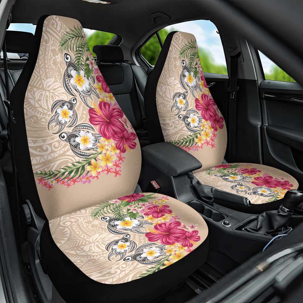 Hawaiian Tropical Flowers and Tribal Turtles Car Seat Cover Polynesian Art Motifs Beige Color - Polynesian Pride