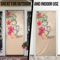 Hawaiian Tropical Flowers and Tribal Turtles Door Cover Polynesian Art Motifs Beige Color - Polynesian Pride