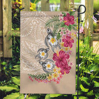 Hawaiian Tropical Flowers and Tribal Turtles Garden Flag Polynesian Art Motifs Beige Color - Polynesian Pride