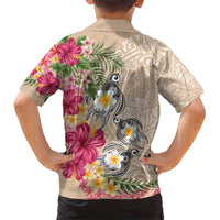 Hawaiian Tropical Flowers and Tribal Turtles Hawaiian Shirt Polynesian Art Motifs Beige Color - Polynesian Pride