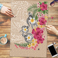 Hawaiian Tropical Flowers and Tribal Turtles Puzzle Polynesian Art Motifs Beige Color - Polynesian Pride