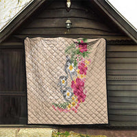 Hawaiian Tropical Flowers and Tribal Turtles Quilt Polynesian Art Motifs Beige Color - Polynesian Pride