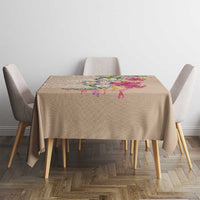 Hawaiian Tropical Flowers and Tribal Turtles Tablecloth Polynesian Art Motifs Beige Color - Polynesian Pride