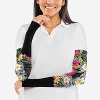Hawaiian Tropical Flowers and Tribal Turtles Arm Sleeves Polynesian Art Motifs Black Color - Polynesian Pride