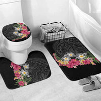 Hawaiian Tropical Flowers and Tribal Turtles Bathroom Set Polynesian Art Motifs Black Color - Polynesian Pride