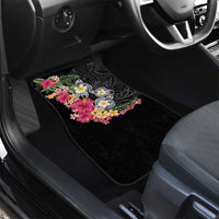 Hawaiian Tropical Flowers and Tribal Turtles Car Mats Polynesian Art Motifs Black Color - Polynesian Pride