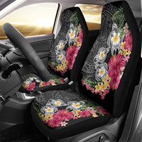 Hawaiian Tropical Flowers and Tribal Turtles Car Seat Cover Polynesian Art Motifs Black Color - Polynesian Pride