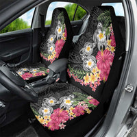 Hawaiian Tropical Flowers and Tribal Turtles Car Seat Cover Polynesian Art Motifs Black Color - Polynesian Pride
