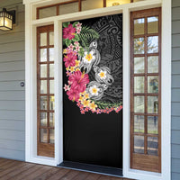 Hawaiian Tropical Flowers and Tribal Turtles Door Cover Polynesian Art Motifs Black Color - Polynesian Pride