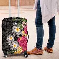 Hawaiian Tropical Flowers and Tribal Turtles Luggage Cover Polynesian Art Motifs Black Color - Polynesian Pride