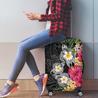 Hawaiian Tropical Flowers and Tribal Turtles Luggage Cover Polynesian Art Motifs Black Color - Polynesian Pride