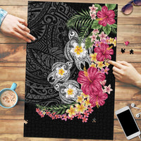 Hawaiian Tropical Flowers and Tribal Turtles Puzzle Polynesian Art Motifs Black Color - Polynesian Pride