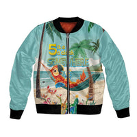 Aloha Hawaii It's 5 o'clock Somewhere Bomber Jacket Chill Parrot on Beach with Tropical Plants - Polynesian Pride