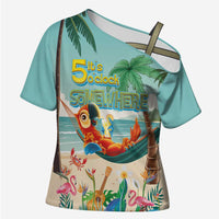 Aloha Hawaii It's 5 o'clock Somewhere Cross Shoulder Shirt Chill Parrot on Beach with Tropical Plants - Polynesian Pride
