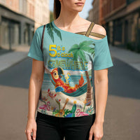 Aloha Hawaii It's 5 o'clock Somewhere Cross Shoulder Shirt Chill Parrot on Beach with Tropical Plants - Polynesian Pride