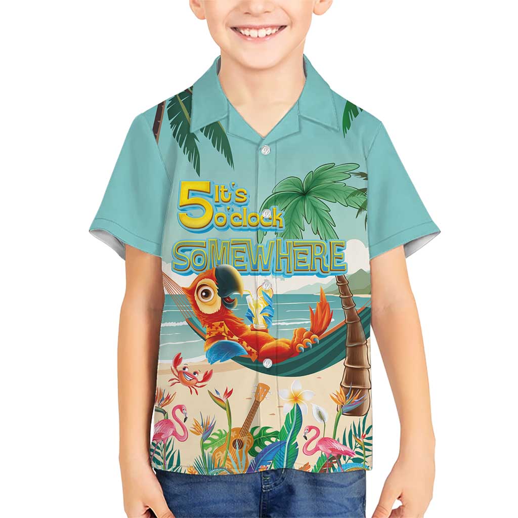 Aloha Hawaii It's 5 o'clock Somewhere Hawaiian Shirt Chill Parrot on Beach with Tropical Plants - Polynesian Pride