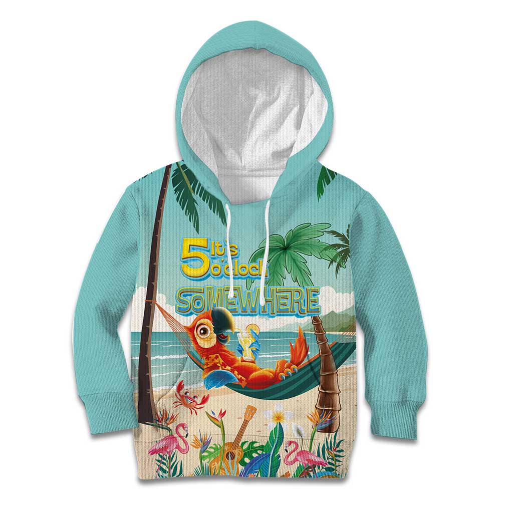 Aloha Hawaii It's 5 o'clock Somewhere Kid Hoodie Chill Parrot on Beach with Tropical Plants LT03 Hoodie Multicolor - Polynesian Pride
