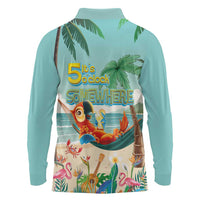 Aloha Hawaii It's 5 o'clock Somewhere Long Sleeve Polo Shirt Chill Parrot on Beach with Tropical Plants - Polynesian Pride