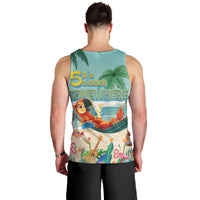 Aloha Hawaii It's 5 o'clock Somewhere Men Tank Top Chill Parrot on Beach with Tropical Plants - Polynesian Pride
