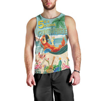 Aloha Hawaii It's 5 o'clock Somewhere Men Tank Top Chill Parrot on Beach with Tropical Plants - Polynesian Pride