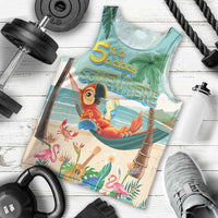 Aloha Hawaii It's 5 o'clock Somewhere Men Tank Top Chill Parrot on Beach with Tropical Plants - Polynesian Pride