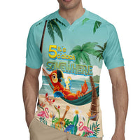 Aloha Hawaii It's 5 o'clock Somewhere Rugby Jersey Chill Parrot on Beach with Tropical Plants - Polynesian Pride