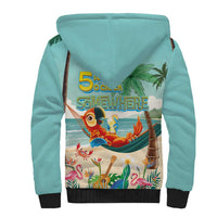 Aloha Hawaii It's 5 o'clock Somewhere Sherpa Hoodie Chill Parrot on Beach with Tropical Plants - Polynesian Pride