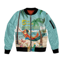 Aloha Hawaii It's 5 o'clock Somewhere Sleeve Zip Bomber Jacket Chill Parrot on Beach with Tropical Plants - Polynesian Pride