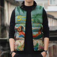 Aloha Hawaii It's 5 o'clock Somewhere Sleeveless Puffer Jacket Chill Parrot on Beach with Tropical Plants - Polynesian Pride