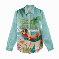 Aloha Hawaii It's 5 o'clock Somewhere Women Casual Shirt Chill Parrot on Beach with Tropical Plants LT03 - Polynesian Pride