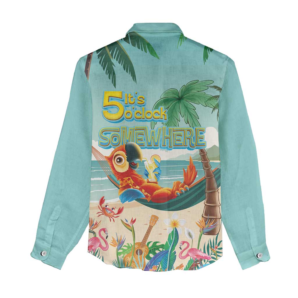 Aloha Hawaii It's 5 o'clock Somewhere Women Casual Shirt Chill Parrot on Beach with Tropical Plants LT03 - Polynesian Pride