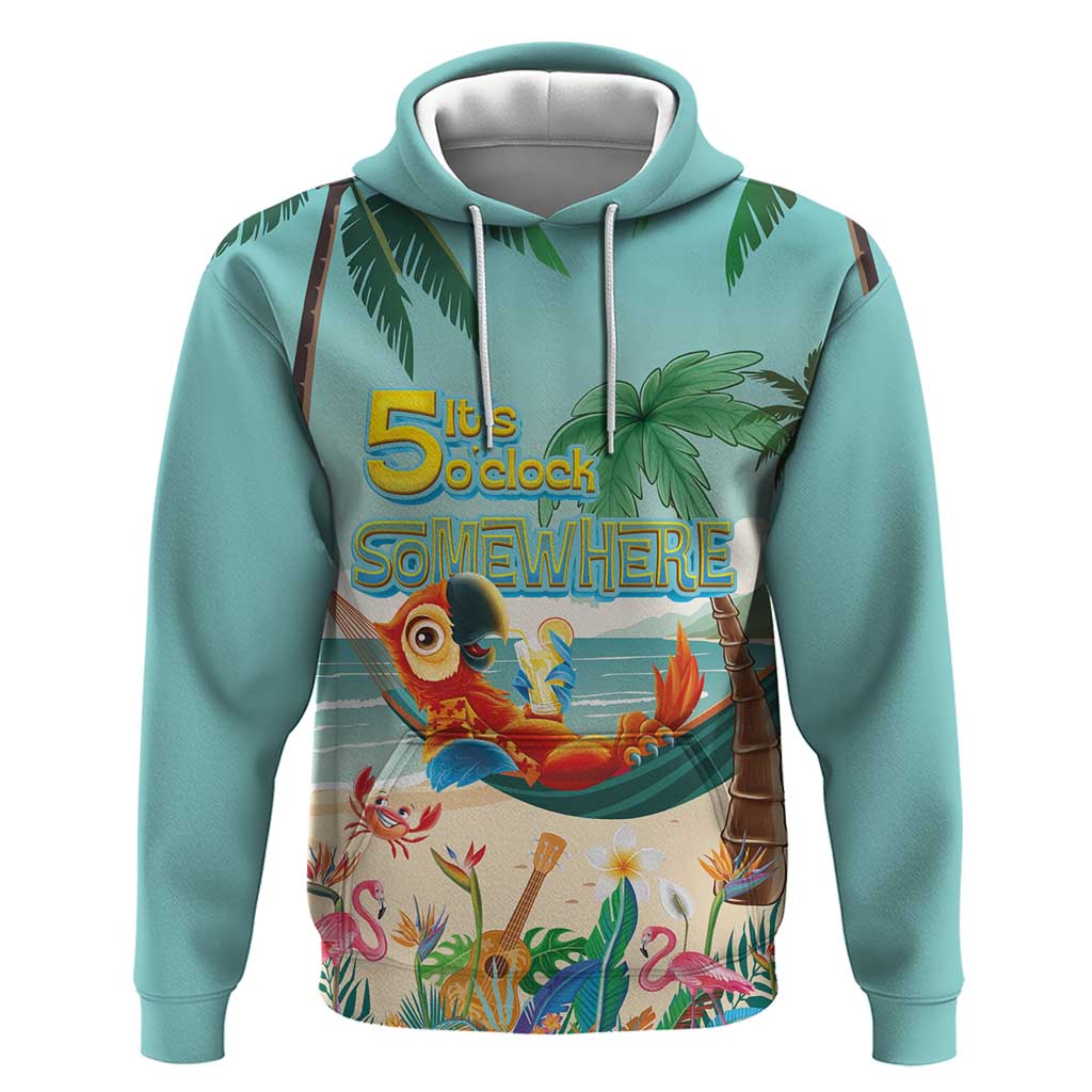Aloha Hawaii It's 5 o'clock Somewhere Zip Hoodie Chill Parrot on Beach with Tropical Plants - Polynesian Pride