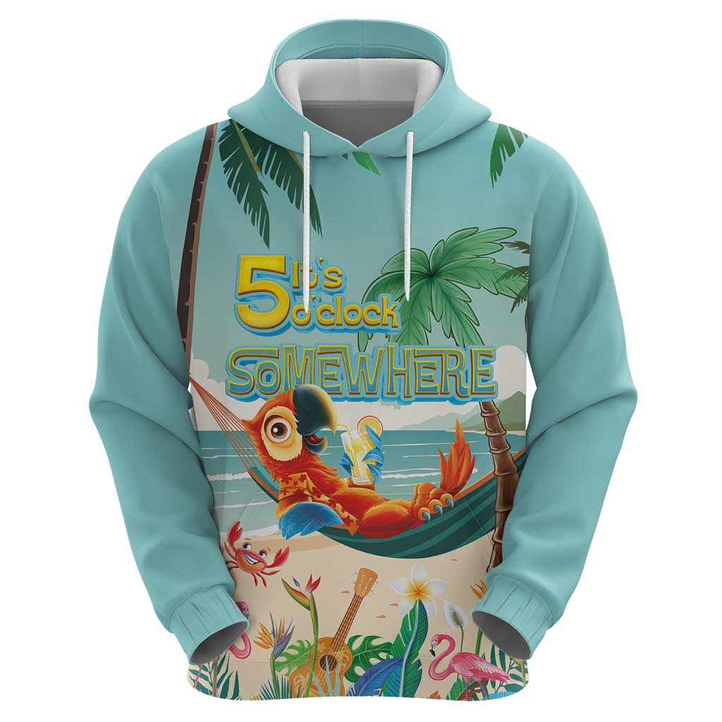 Aloha Hawaii It's 5 o'clock Somewhere Zip Hoodie Chill Parrot on Beach with Tropical Plants - Polynesian Pride