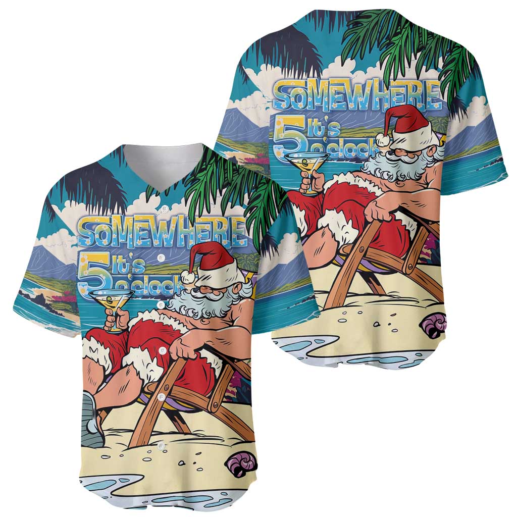 Mele Kalikimaka Hawaii It's 5 o'clock Somewhere Baseball Jersey Funny Lazy Santa Claus Chilling with Cocktail - Polynesian Pride