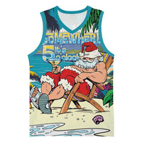 Mele Kalikimaka Hawaii It's 5 o'clock Somewhere Basketball Jersey Funny Lazy Santa Claus Chilling with Cocktail - Polynesian Pride