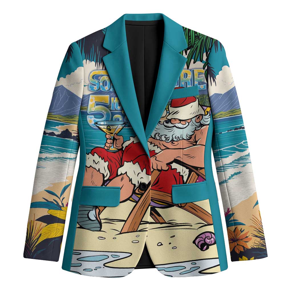 Mele Kalikimaka Hawaii It's 5 o'clock Somewhere Blazer Funny Lazy Santa Claus Chilling with Cocktail LT03 Unisex Multicolor - Polynesian Pride