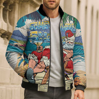 Mele Kalikimaka Hawaii It's 5 o'clock Somewhere Bomber Puffer Jacket Funny Lazy Santa Claus Chilling with Cocktail - Polynesian Pride