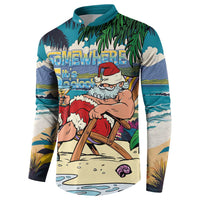 Mele Kalikimaka Hawaii It's 5 o'clock Somewhere Button Sweatshirt Funny Lazy Santa Claus Chilling with Cocktail - Polynesian Pride