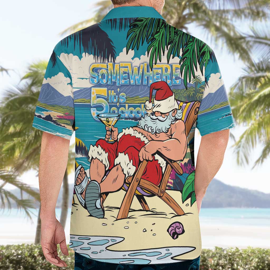 Mele Kalikimaka Hawaii It's 5 o'clock Somewhere Hawaiian Shirt Funny Lazy Santa Claus Chilling with Cocktail - Polynesian Pride