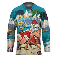Mele Kalikimaka Hawaii It's 5 o'clock Somewhere Hockey Jersey Funny Lazy Santa Claus Chilling with Cocktail - Polynesian Pride